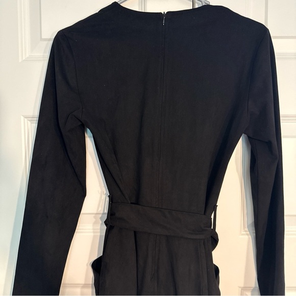 ZARA Black Fitted V Neck 3/4 Sleeve Dress w/Belt - Small - Picture 8 of 12